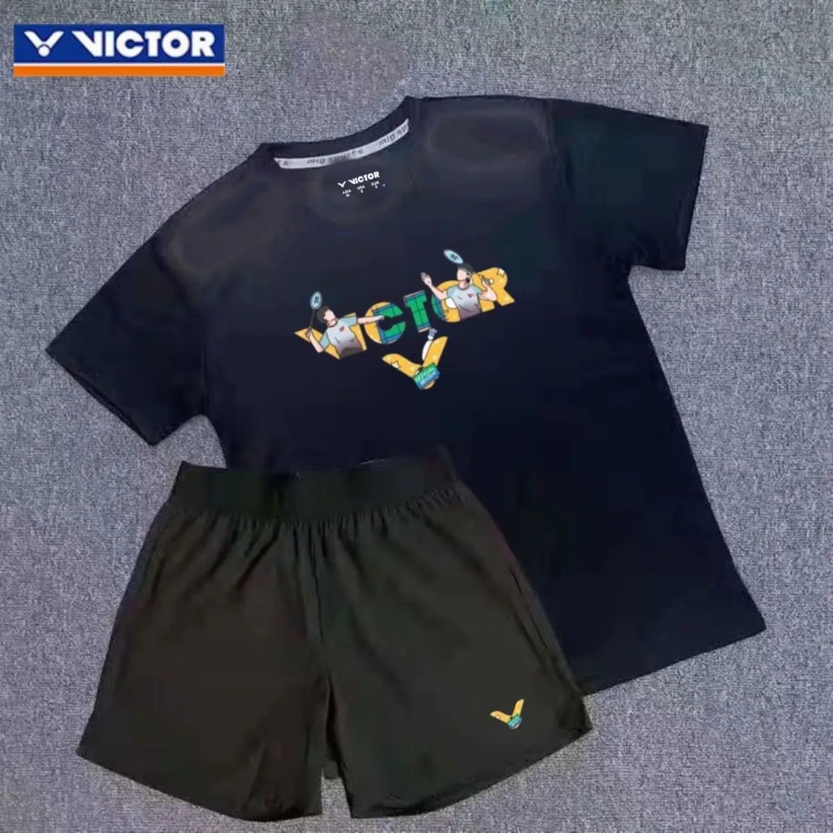 Victor New Men's and Women's Same Badminton Suit, Moisture-wicking Short-sleeved Top with Shorts Set