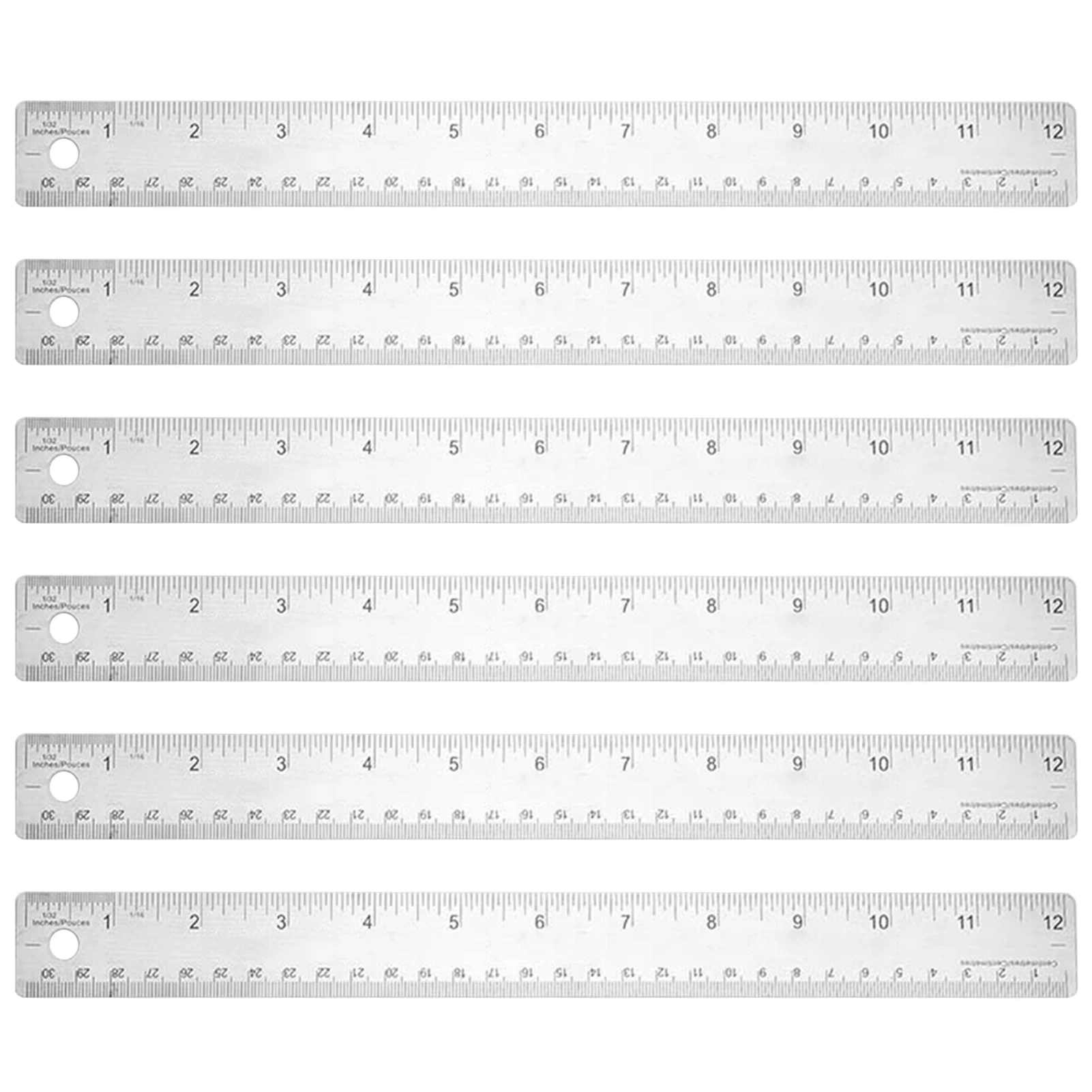 6pcs Metal Ruler Stainless Steel Measuring Straight Edge Non Slip Student Shatter Resistant Office Supplies 12 Inch 