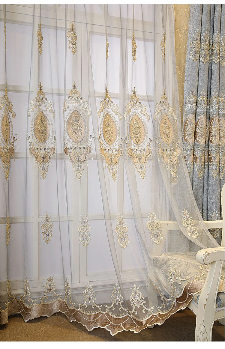 Luxury Curtains for Living Room Bedroom Bay Window Floor-to-ceiling Window Blackout Thickened Embroidered Curtains Window Screen