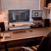 Premium Black Walnut Wood Monitor Stand Office Riser for Computer Screen Extra Long Laptop Rack Desktop Management Storage Shelf