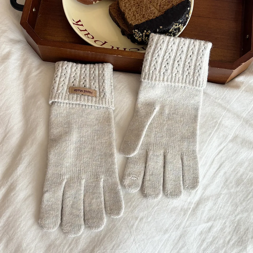 Koreanische hochwertige Strickhandschuhe für Frauen, fehlende Finger, Touchscreen-Schutzhandschuhe, einfache waschbare Vollfingerhandschuhe – Detail 10