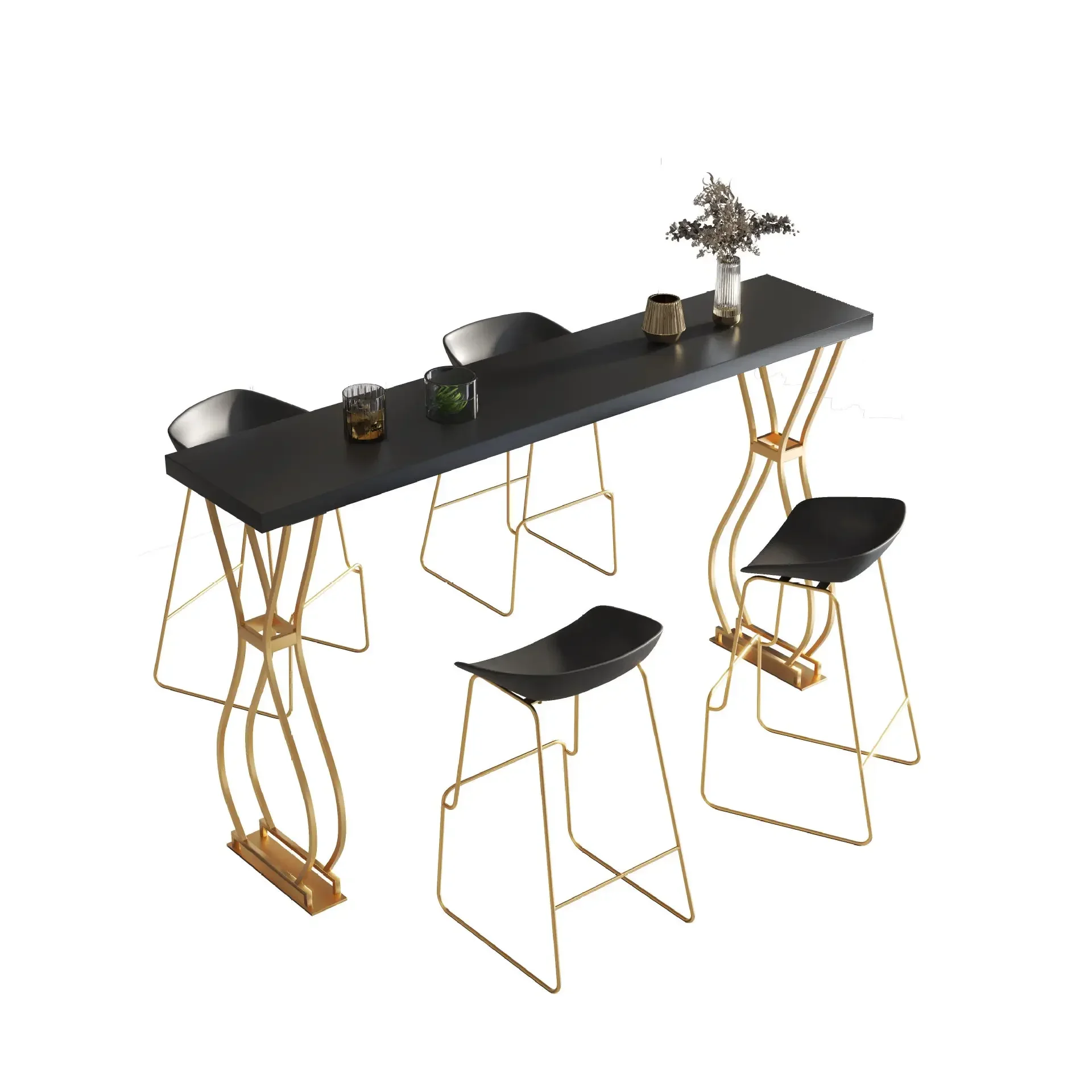 Bar Table Chair Combination Luxury Solid Wood Bar Table Home Milk Tea Shop Wall Long Table High Wrought Iron Chair