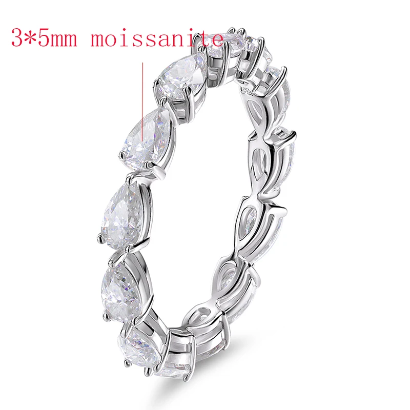 TFGLBU New 3*5mm Pear Cut Moissanite Diamond Eternity Band with Gra Certificate 925 Silver Stackable Wedding Rings for Women 2