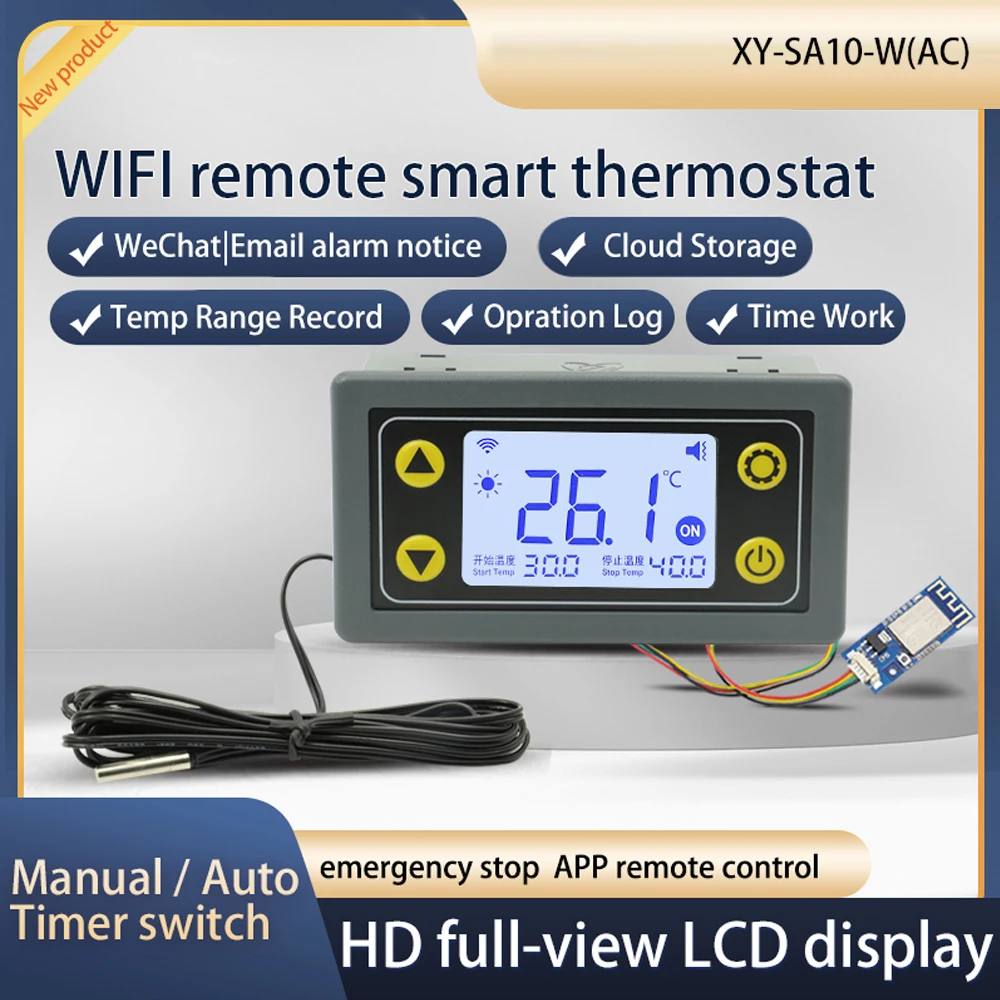Wifi Módulo Controlador de Temperatura Remoto Refrigeração e Aquecimento Alarme de Alta Baixa Temperatura Nuvem Recorde Sa10-w