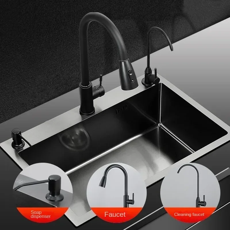 Nordic Metal Kitchen Sinks for Balcony Sink Black Thickened Nano Simple Design Household Kitchen Sink for and Restaurant