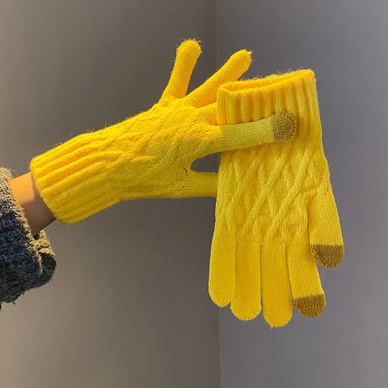 Women's Warm Gloves Winter Touch Screen Plus Fleece Gloves Cold Warm Wool Knitted Gloves Outdoor Coodproof Skiing Snow Mittens
