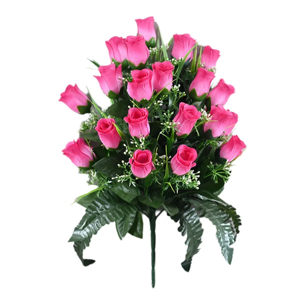 Neue 24-Köpfige Künstliche Friedhof-Blumen, Faux Seiden-Rosen in Rot, Blau und Weiß, Blumenstrauß für Grabdekorationen