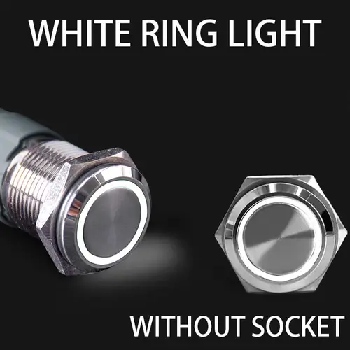 12 16 19 22mm With Wire Waterproof Metal Push Button Switch  LED Ring/Power Light Momentary Latching   5/12/24/220V silver1NO1NC - Image 9