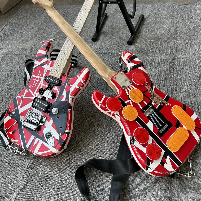 Eddie Van Halen Fran-ken guitar Heavy Relic Red Body Decorated With Black And White Stripes