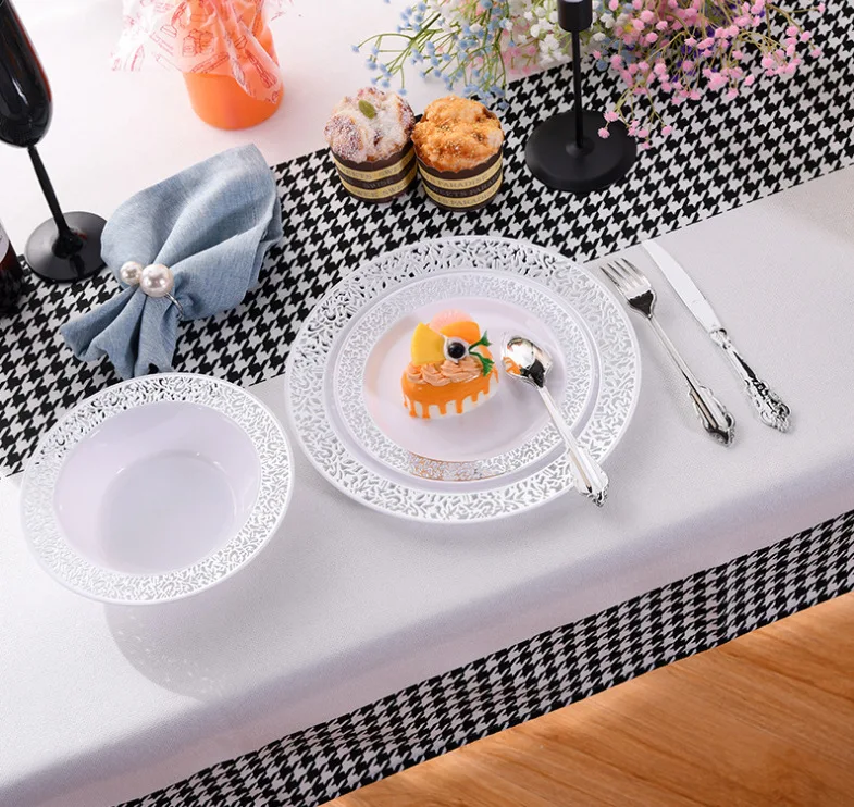 18pcs Disposable tableware electroplated silver dessert fork cake fork soup spoon Western tableware high-end