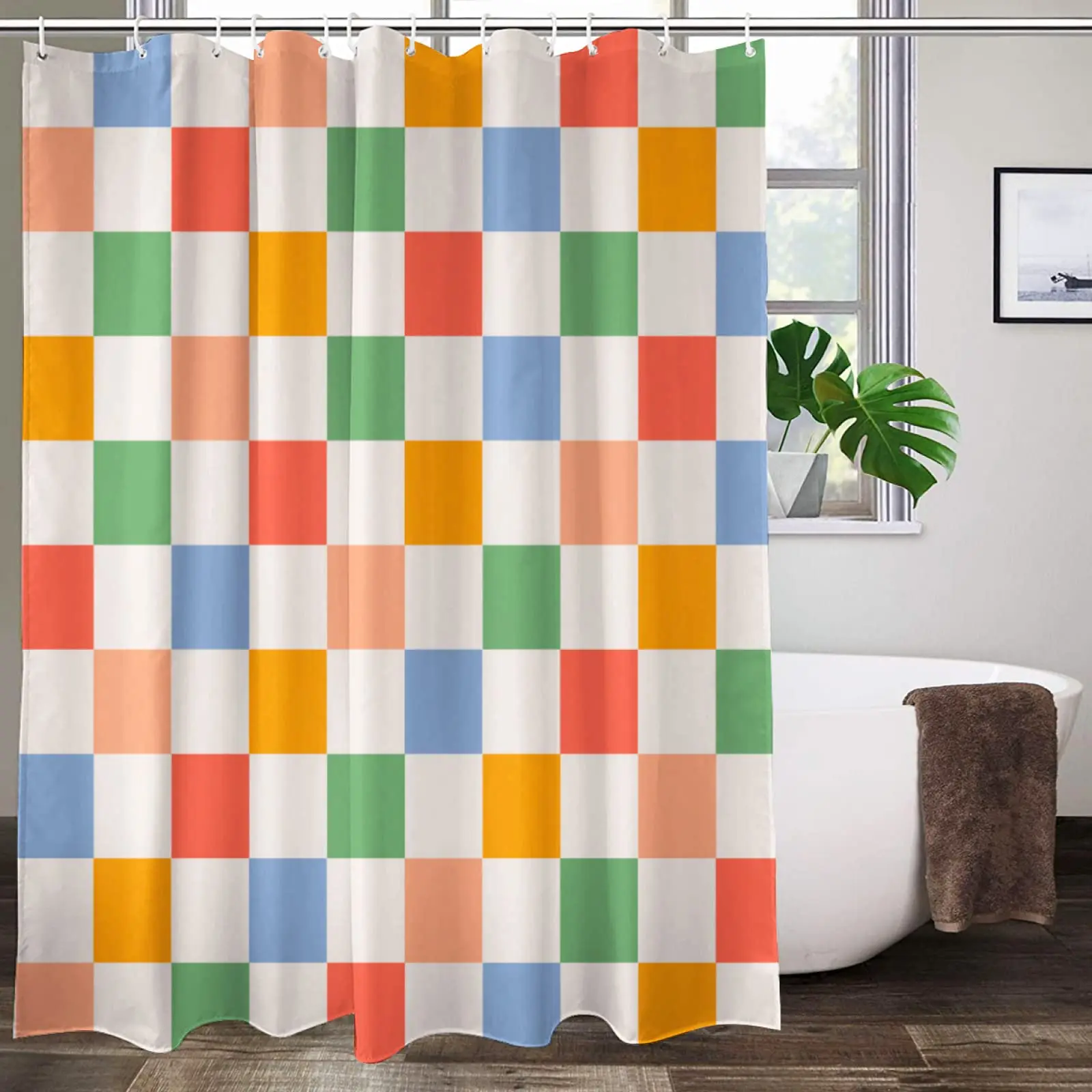 Rosa Karierter Duschvorhang – Retro Style, Wasserdicht, 180x180 Cm, Mit 12 Haken, Für Badezimmer, Wohnung Oder WG