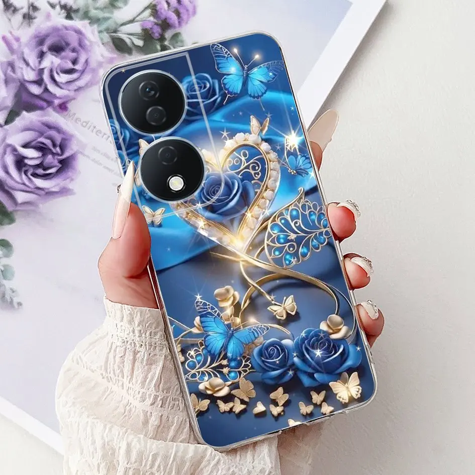 Colorful Flower Clear Silicone Phone Case for Honor X7b and Honor 90
