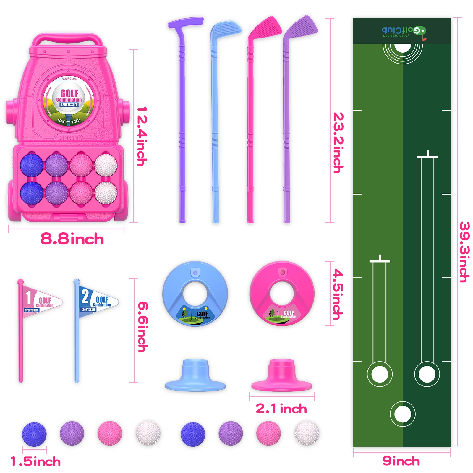 Toddler Golf Set Kids Golf Clubs with 8 Balls 4 Golf Sticks, 2 Practice Holes and a Putting Mat Toys for 3-6+Years Old Girls 6