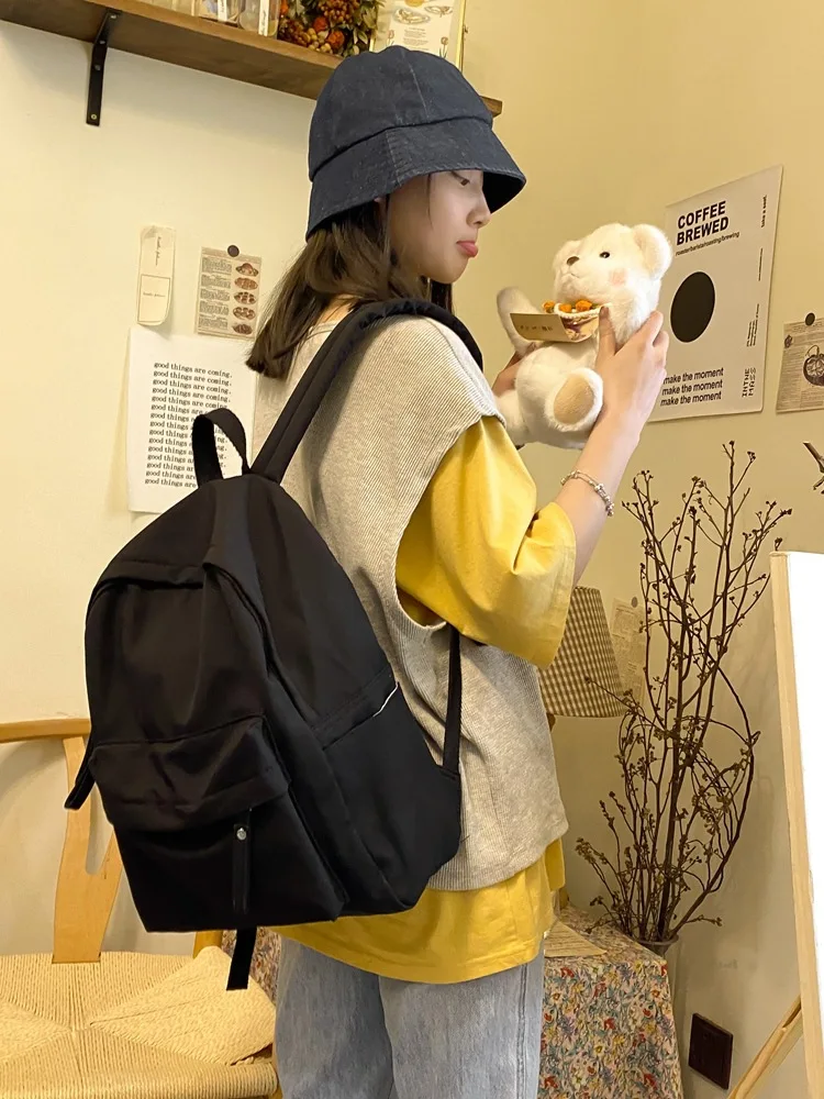 

Nylon Backpack Solid Color Large Capacity Cute Laptop Tablets Shoulder Bag Teens Schoolbag Camping Female Gift mochila backpacks