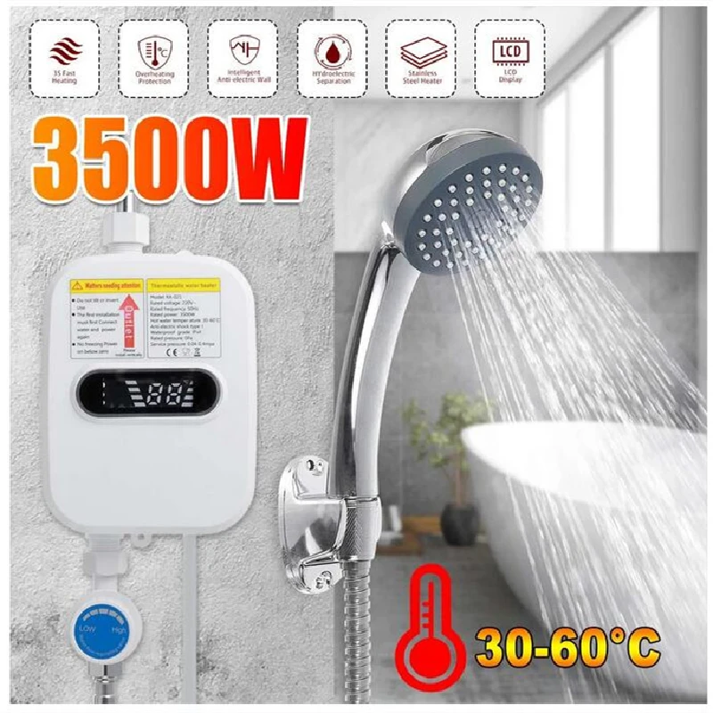 

3s Heating 220V 3500W Electric Water Heater Instant Tankless Heater Bathroom Shower Multi-purpose Household Hot-Water Heater