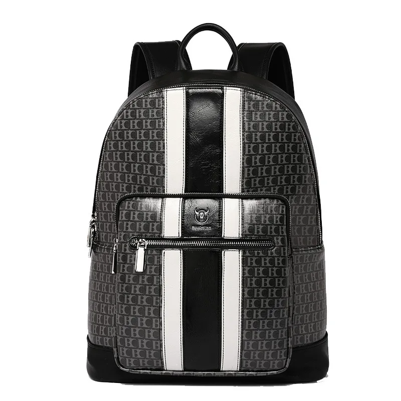 Men Pu Large Capacity Waterproof Leather Gridded Design Backpack