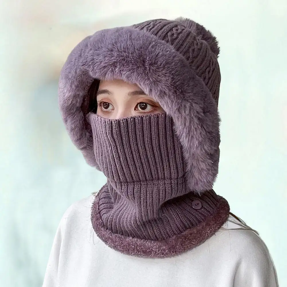 

Women Hat Washable Knitted Hat Solid Color Cold Resistant Stylish Winter Thermal Ladies Neck Gaiter Warmer Cap
