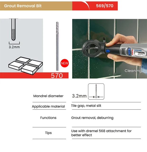 Rotary Tool DREMEL 569 Grout Removal Bits 1.6mm Caulk Remover Tool