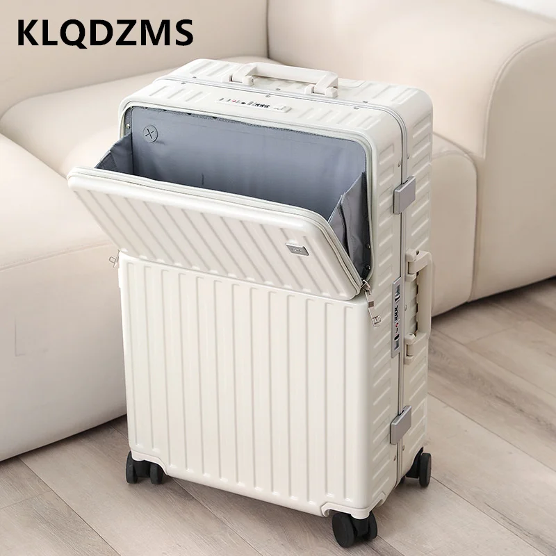 

KLQDZMS 20"24" Inch New Luggage Front Open Cover Trolley Bag Multifunctional Boarding Password Case with Laptop Travel Suitcase