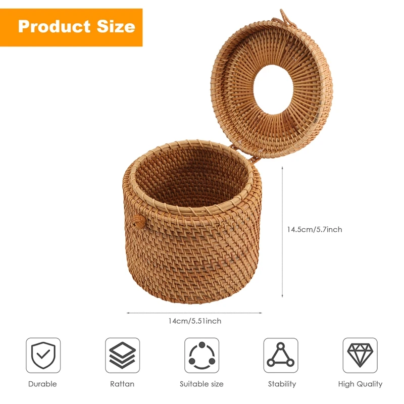 Round Rattan Tissue Box Vine Roll Holder Toilet Paper Cover Dispenser For Barthroom Home Hotel And Office tissue holder