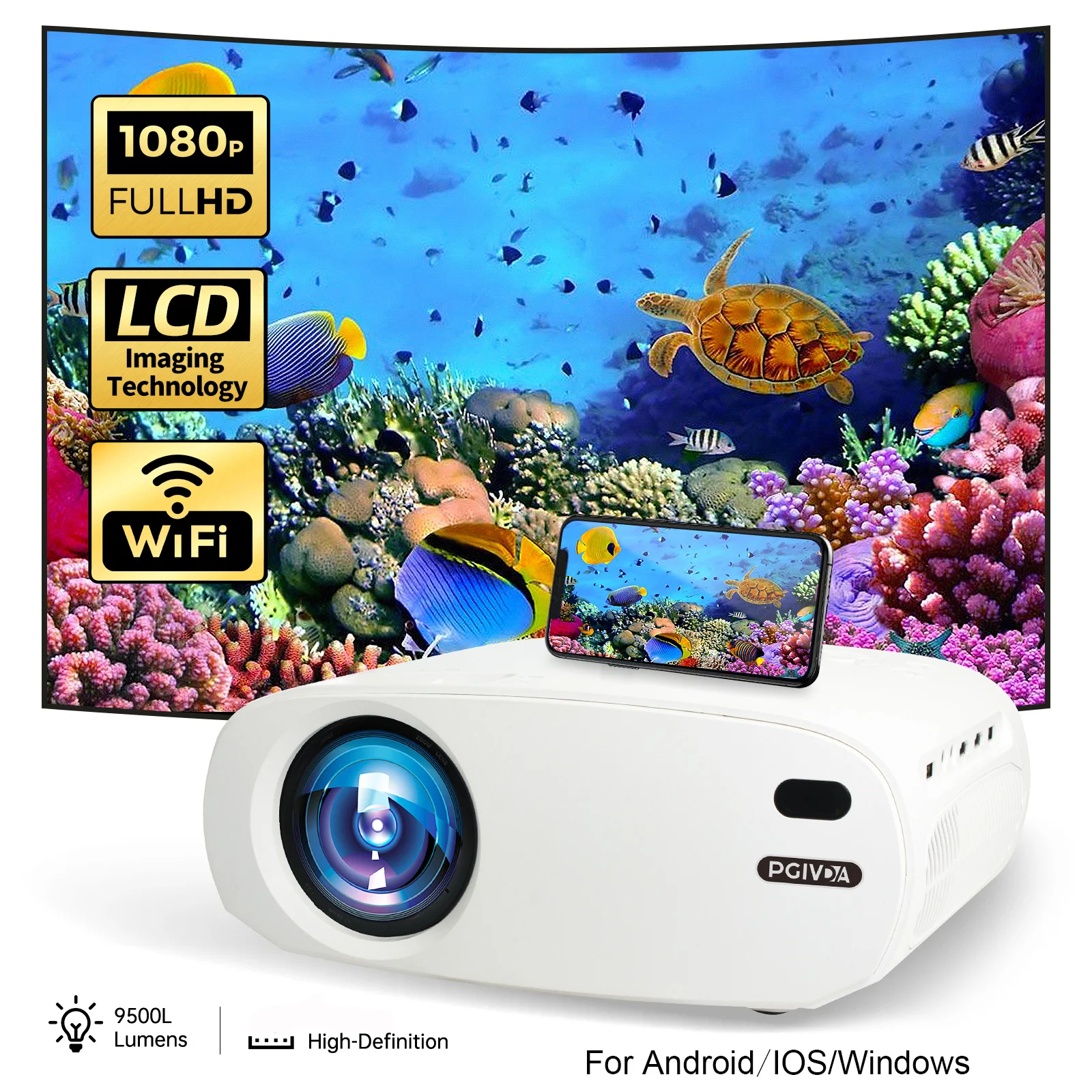 PGIVDA Full HD 1080P Movie Projector for Mobile 5G Wifi Wireless Projector 300