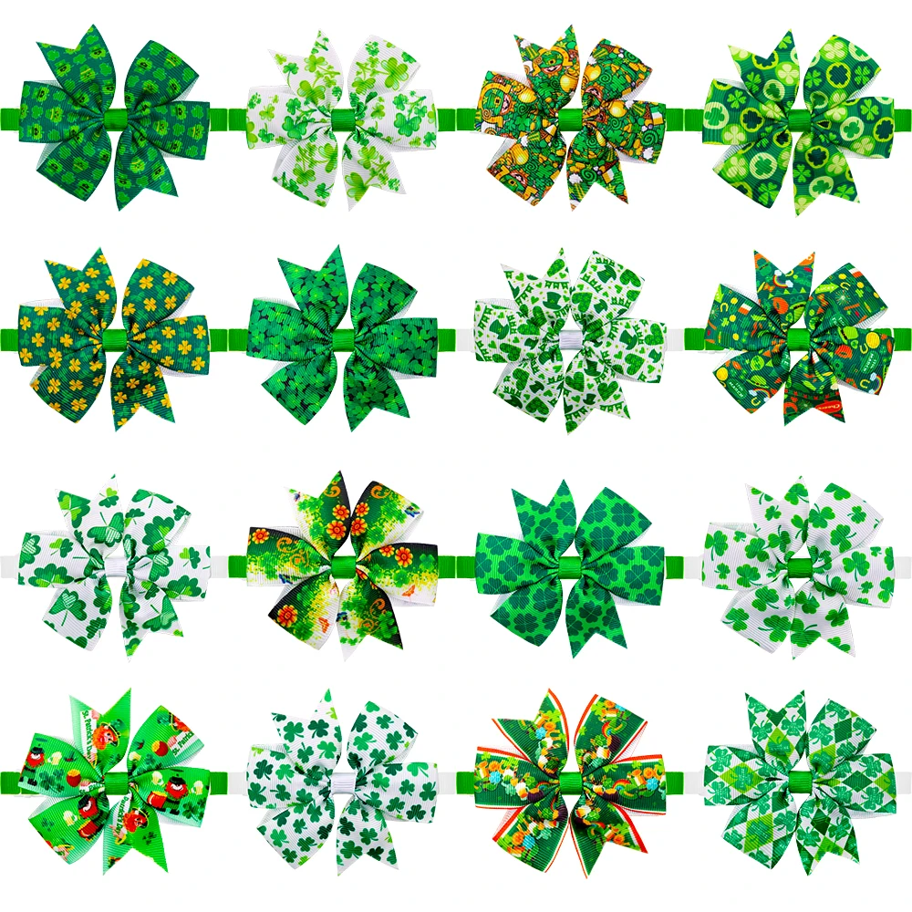 60pcs St. Patrick' s Day Dog Clover Bow Ties for Puppy Medium Collar Pet Grooming Adjustable Bowties Neck | Дом и сад