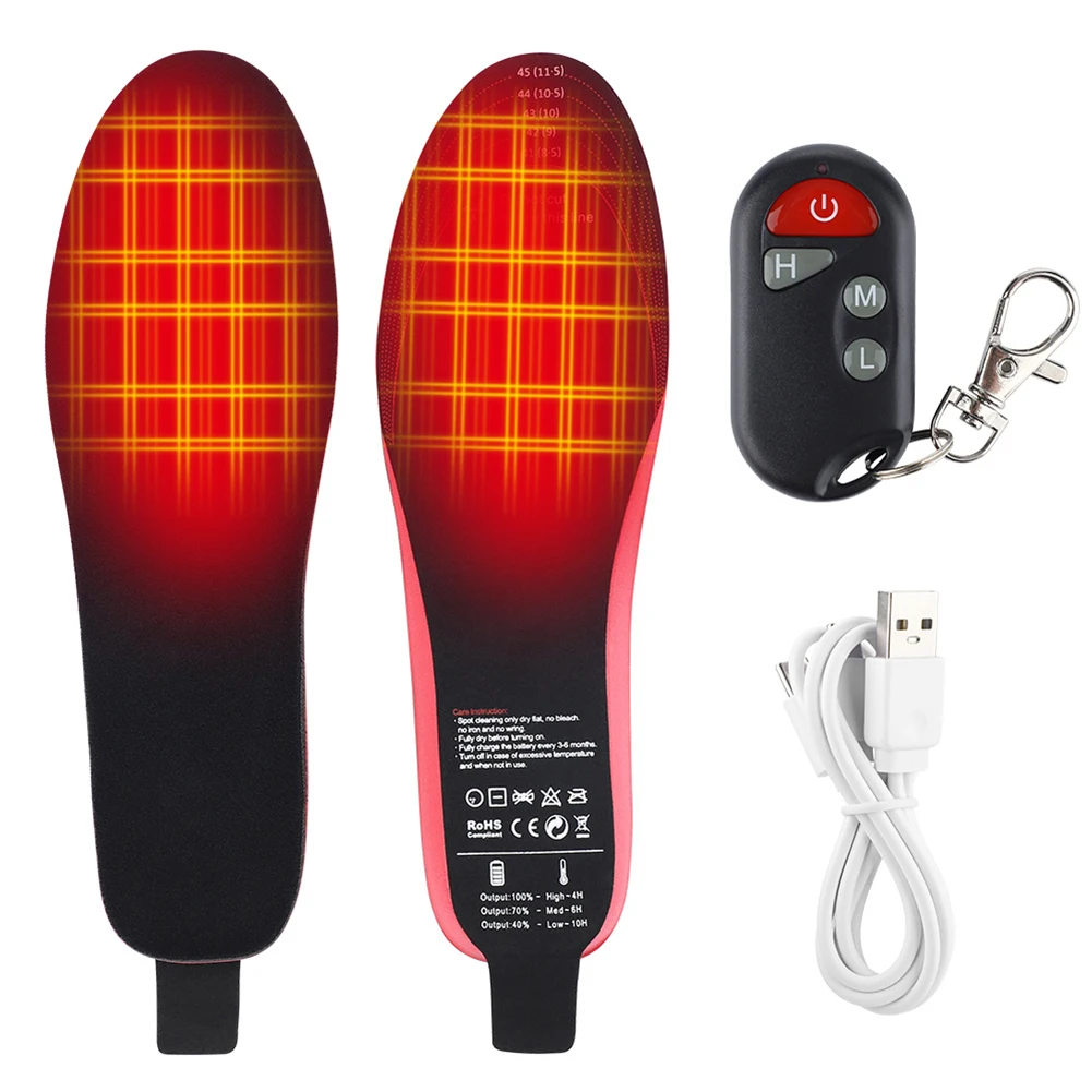 Electric Heated Insoles with Remote Control Winter Heating Insoles USB Rechargeable for Hiking Skiing Camping heated shoe insoles