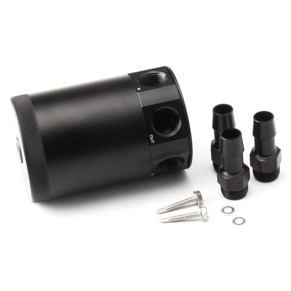 Universal Racing Baffled 3 port Oil Catch Can Tank Air Oil Separator With Removable Valve 3-hole Kettle