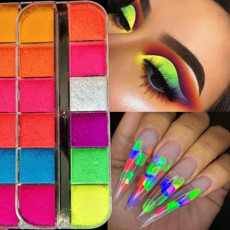 12 Colors Phosphor Fluorescent Neon Pigment Eye Shadow Makeup Palette Shine Shimmer Face Body Nail eye shadow,eye shadow plate
