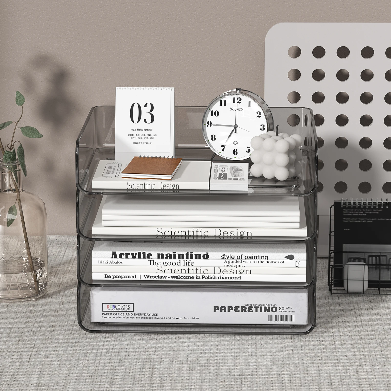 4-Tier Paper Tray Desk Organizer Paper Organizer with Pen Holder Stackable Paper Tray paper Organizer Tray for File file organizer