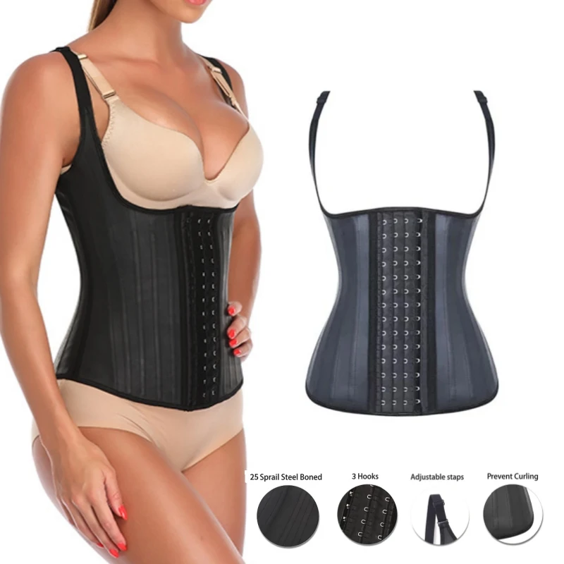 Breasted Corset 25 Steel Boned Waist Trainer Latex Vest Waist Corset Modeling Strap Trainer Bustiers Corsets Plus Size