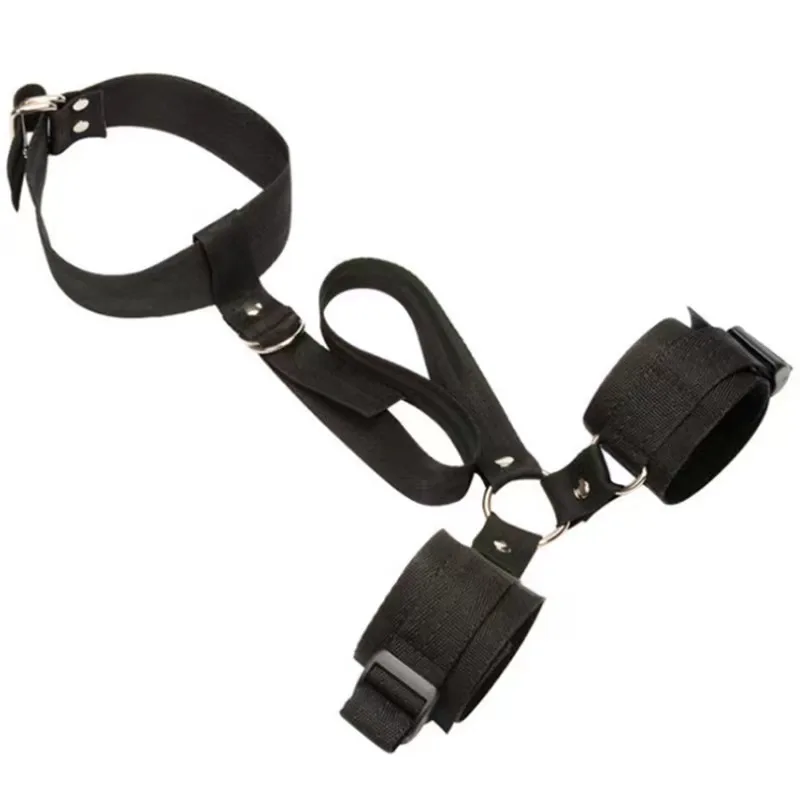 Sex Handcuffs SM Toy BallNeck to Wrist Restraints Kit Adjustable BDSM Bondage Restraints With Collar