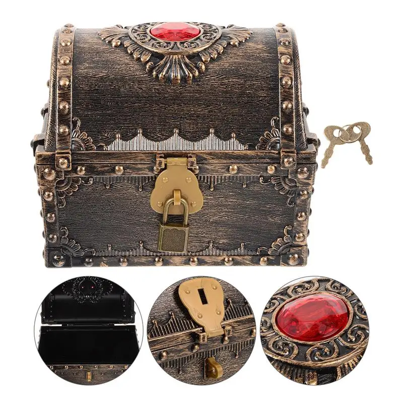 Small Treasure Box Pirate Chest Vintage Treasure Box Small Treasure Chest with Lock and Key 3