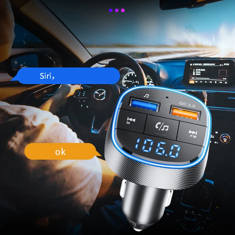 

Car Fast Charging Bluetooth Adapter Mp3 Player Car Fm Transmitter Blue Atmosphere Light Display Qc3.0 Car Accessories