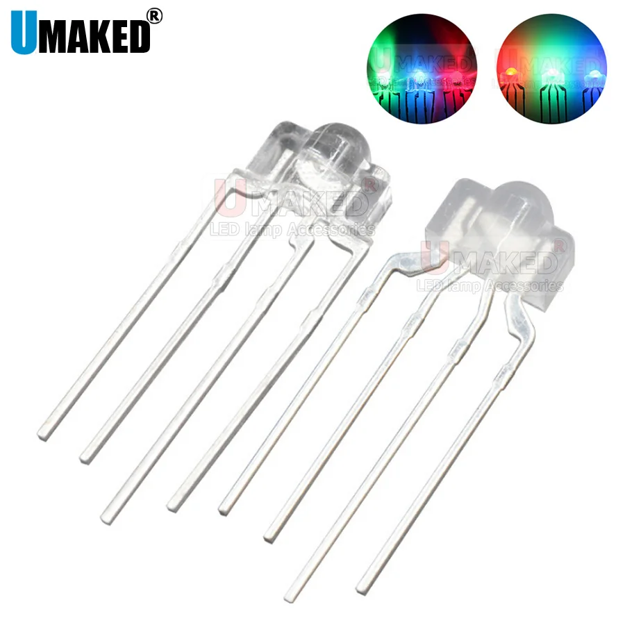 

250PCS 3mm Transparent/Foggy len,led diffused 4-PIN multicolor dip common anode/Cathode full color light diode For Keyboard