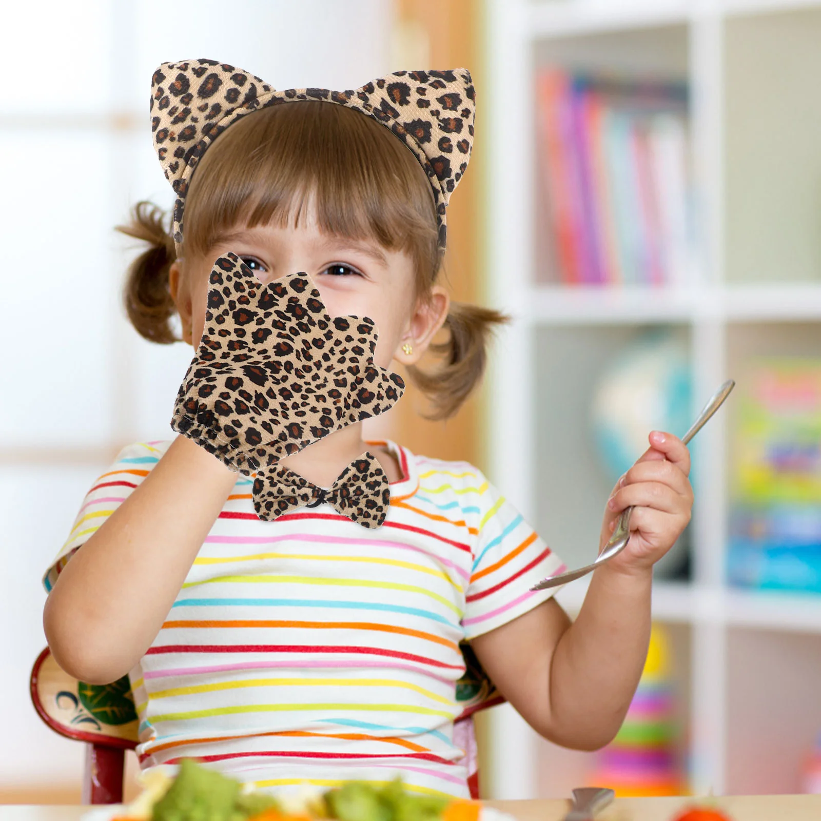 4 Piece Leopard Headband Set Animal Cosplay Accessory Halloween Costume Adult Party Headband Ears Tail Gloves Birthday Christmas 6