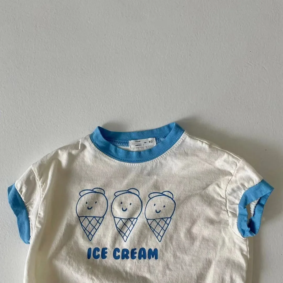 Baby Clothing Set 2528B Infant Clothes Brother Sister Clothes 2022 Summer Ice Cream Boy's Bodysuit Or Two Piece Clothes Color Matching Girl Suit baby clothing set long sleeve	