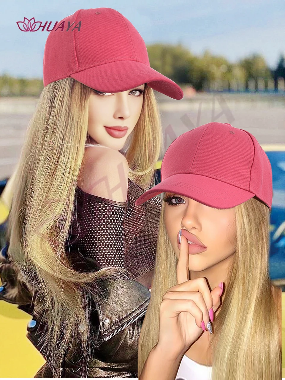 Pink Baseball Hat Hooded Wig Hat Wig Long Straight Wig Synthetic Hair Beginners Friendly Heat Resistant Natural Looking For Dail