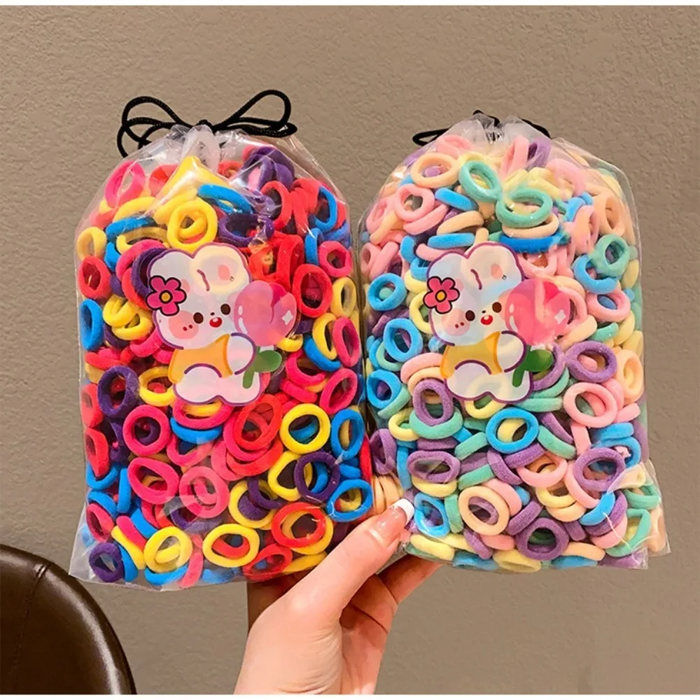 100pcs Brown Black Children's Headband Set Korean Cute MIni Candy Color Hair Rope Ponytail Holder Finger Hair Tie Hair Ring