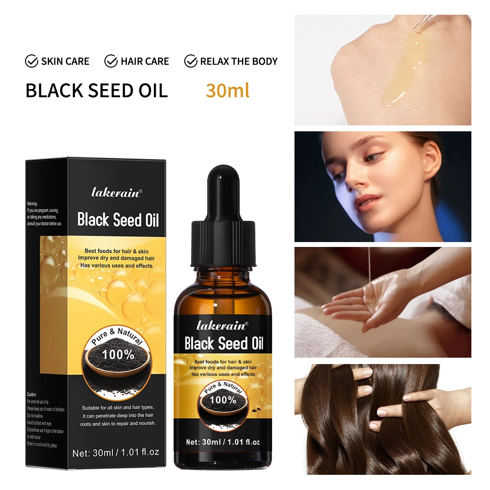Suero de aceite de semilla negra para el cabello, aceite de 30ml que mejora el cabello seco y encrespado, nutre y repara el cabello dañado, anticaída de cabello denso