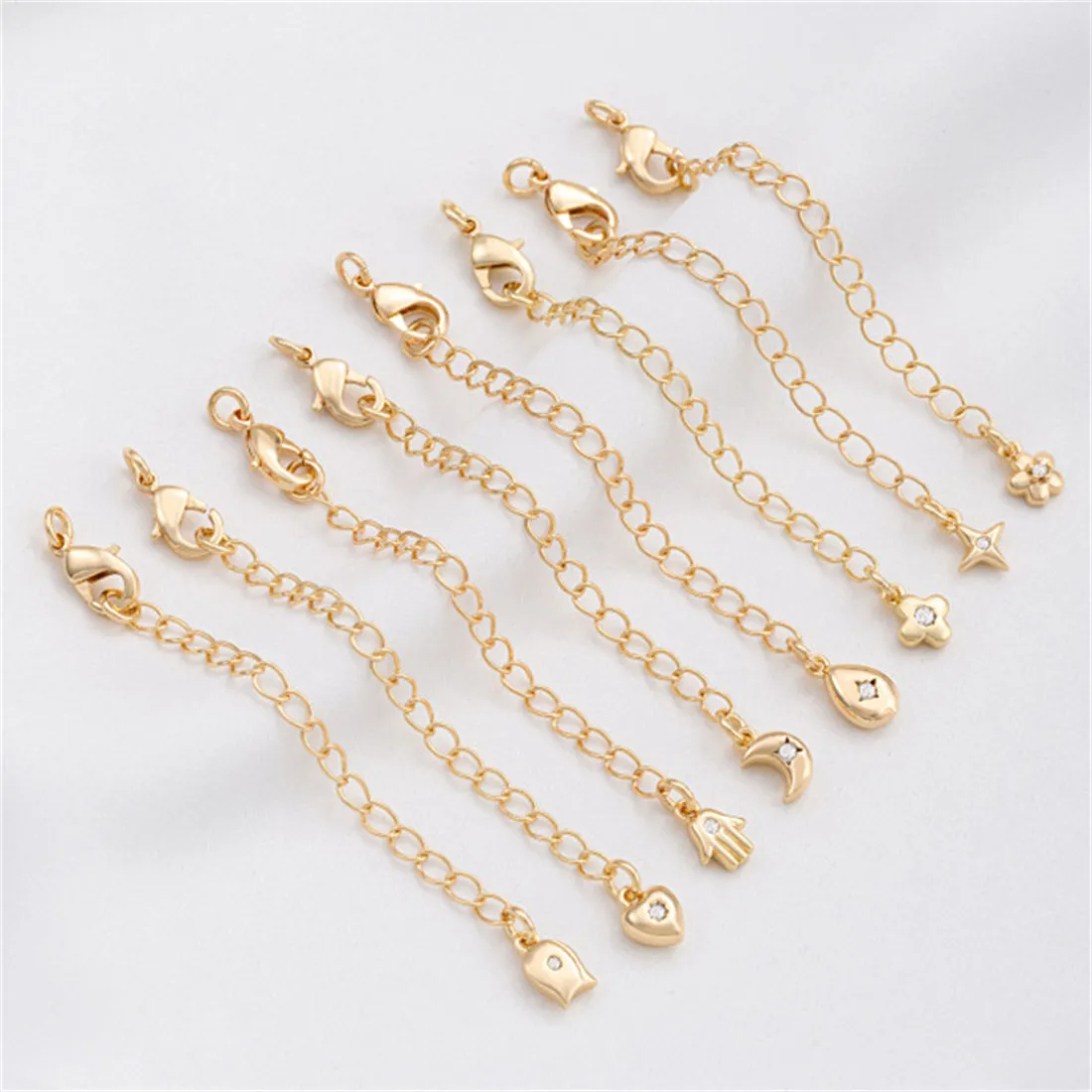 14K Gold Inlaid Zircon Drop Heart Pendant Tail Chain Manual Extension Diy Jewelry Extension Chain Accessories B787