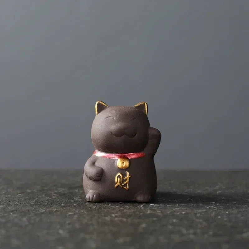 Chinese Boutique Purple Clay Tea Pet Decor Lucky Cat Tea Figurine Ornaments Handmade Crafts Set Decoration Accessories tea pet ornaments