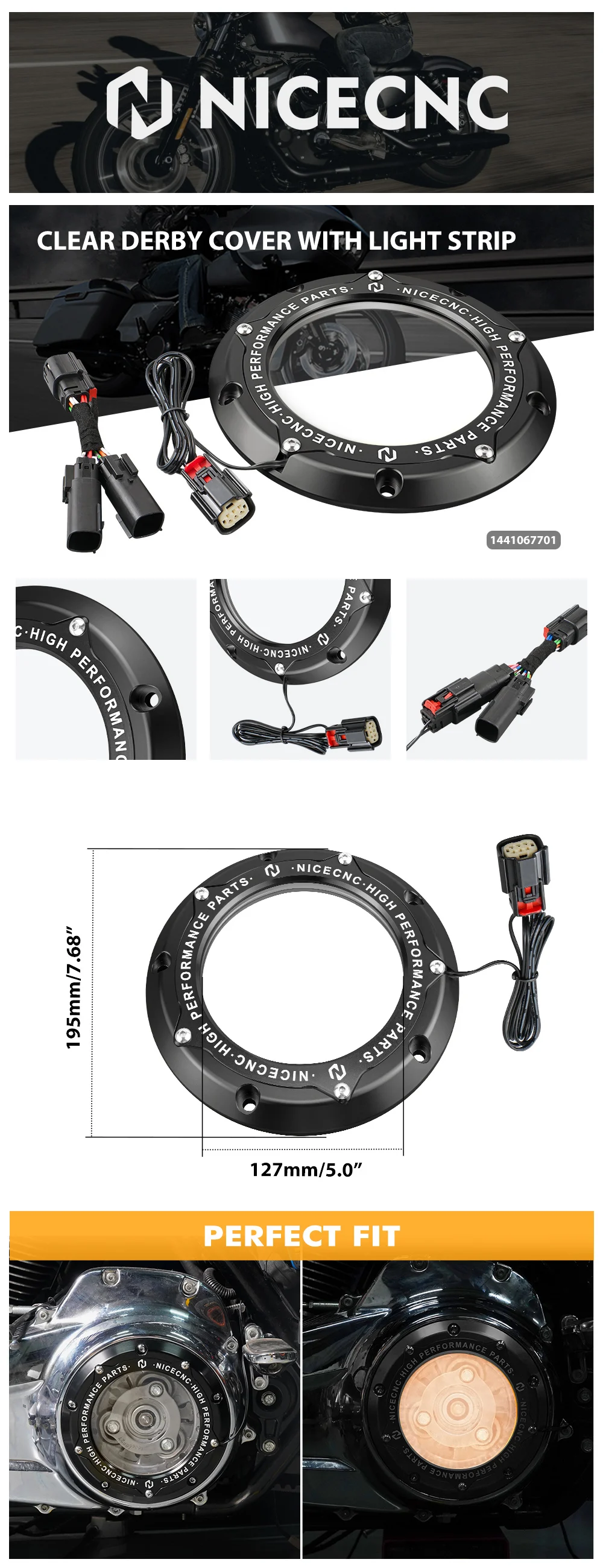 Klare Derby-Abdeckung mit LED-Streifen für Harley Street Glide Road Glide /Special 2016-2024 Road King/Special Ultra Limited Tri Glide – Detail 1