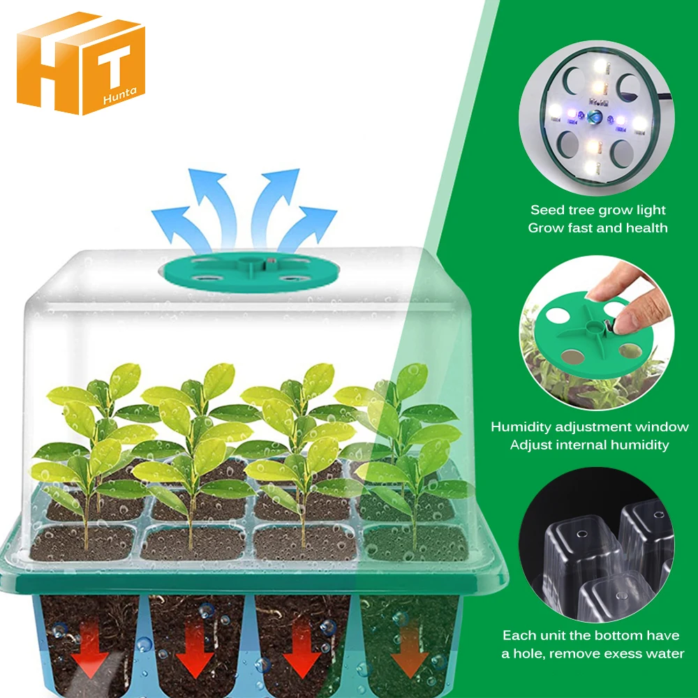 

Greenhouse Seeding Trays With Grow Lamp 12 Holes Per Tray 5 Pack A Warm Environment With Full Spectrum LED Grow Light