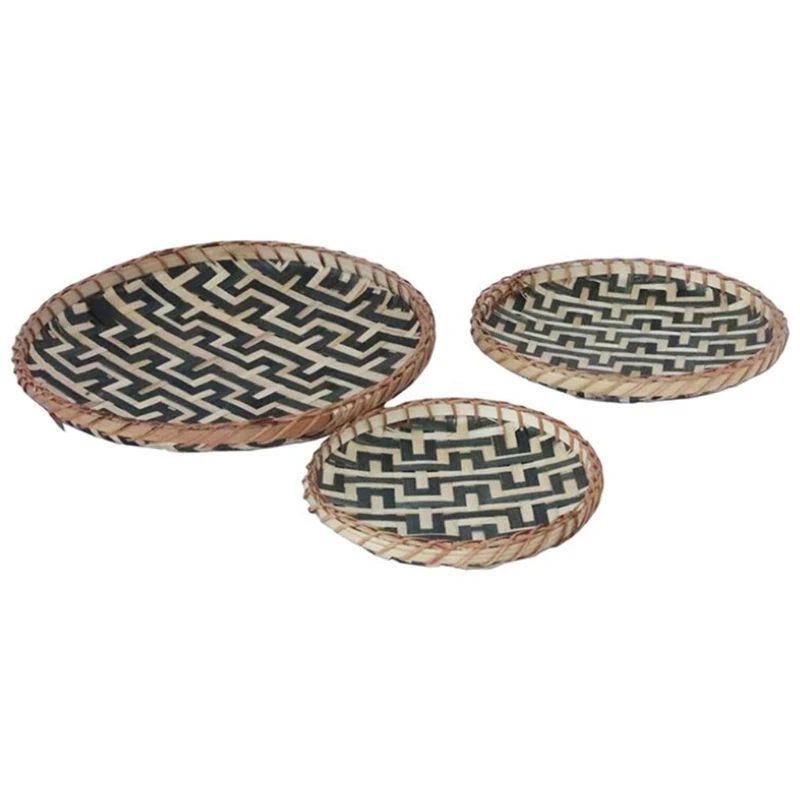 

3pcs Decorative Wall Baskets Bamboo Tray Woven Art Decor Handmade Fruit Basket DXAF