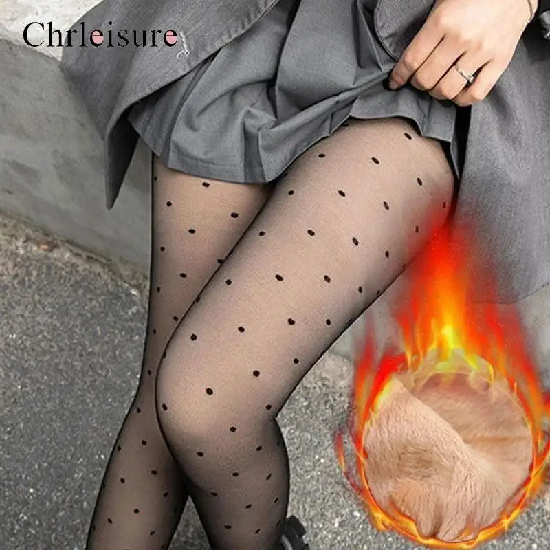 CHRLEISURE Stampe in pile Donna Addensare Veet Collant invernali Collant termoisolante falso traslucido Sexy_voghion.com