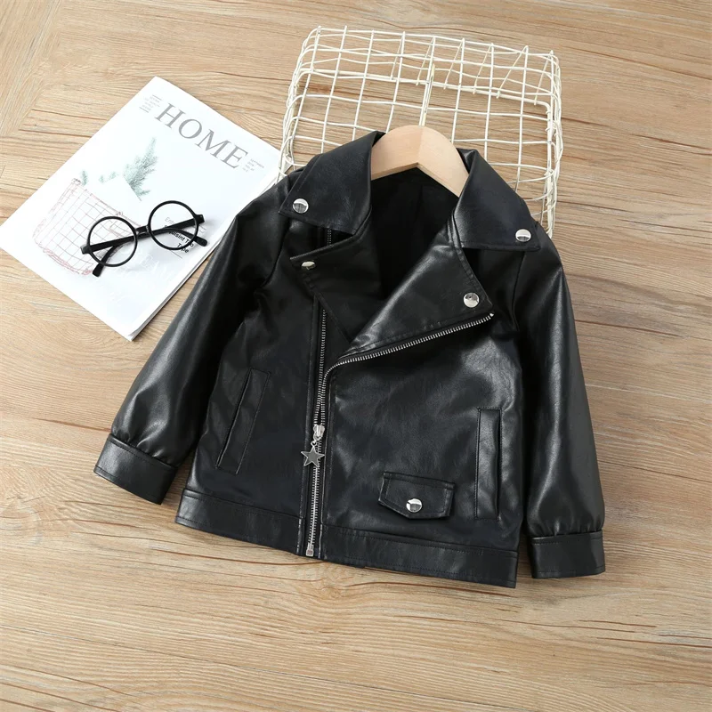 

Boys Coat Jacket Cotton Outerwear Overcoat 2023 Black PU Spring Autumn Windproof Children's Warm Clothing