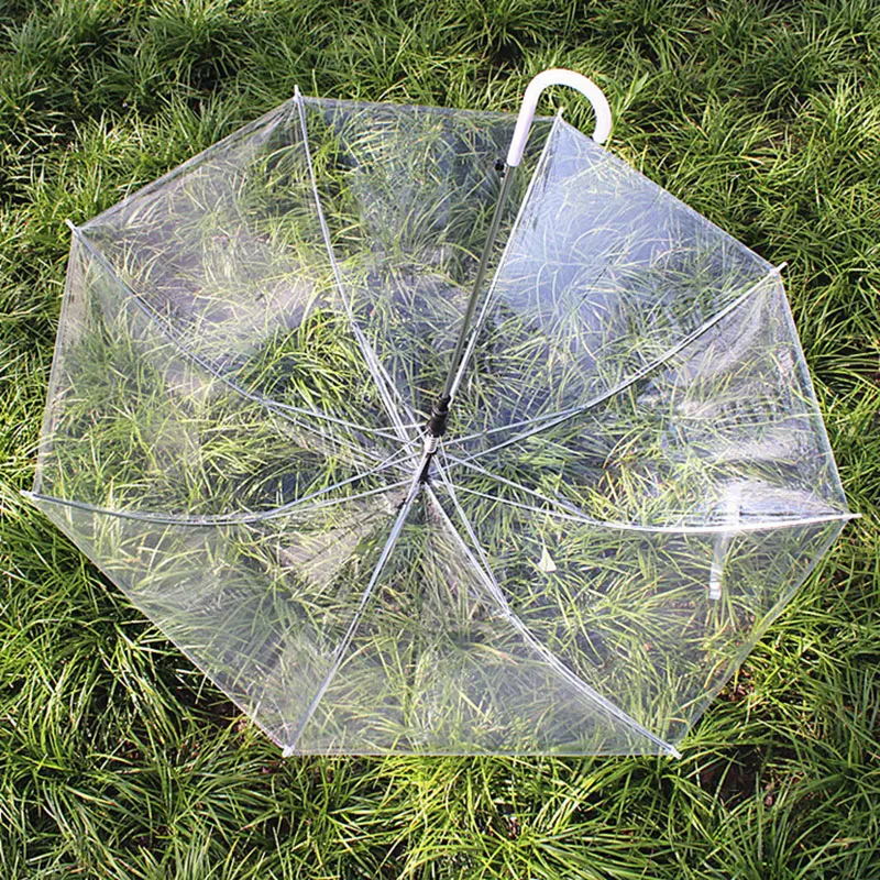 Transparent Color Umbrella for Women Long Handle J Hook Automation Beach Parasol Sun Rain Umbrellas