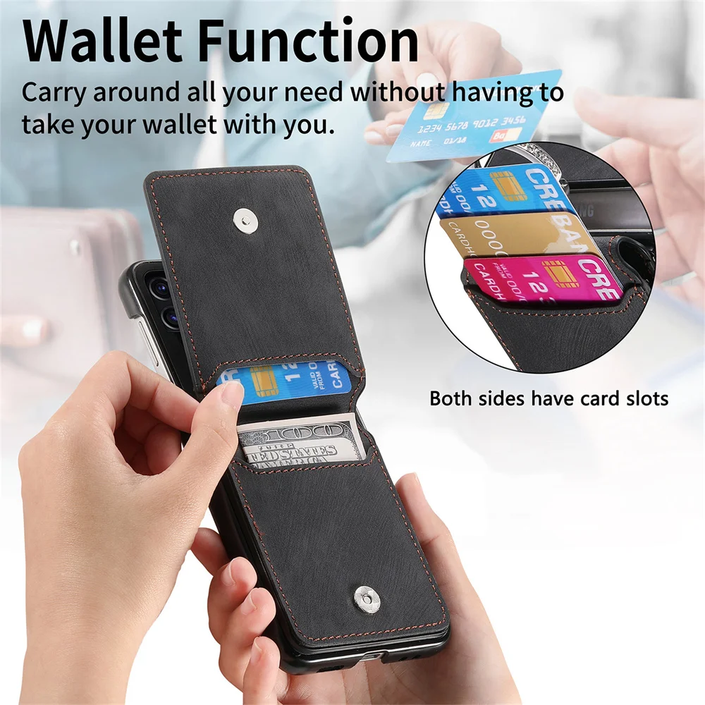 Retro Leather Wallet Phone Case with Card Holder and Ring Bracket
