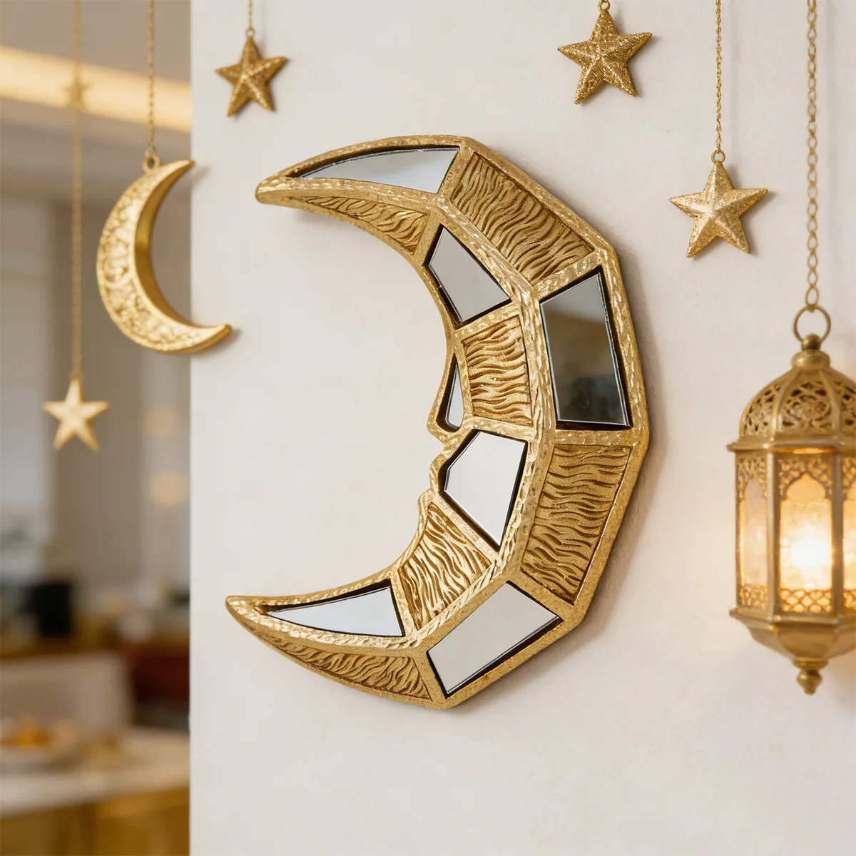 1PC, creative modern striped crescent moon pendant, suitable for new moon decoration during Eid al-Fitr and home decoration